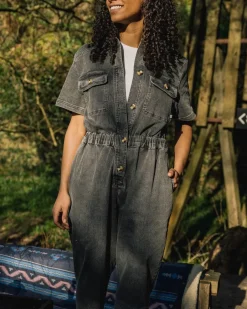 Jumpsuits & Playsuits|Dungarees & Pants>Passenger Bluebell Organic Cotton Boiler Suit Washed Black Denim