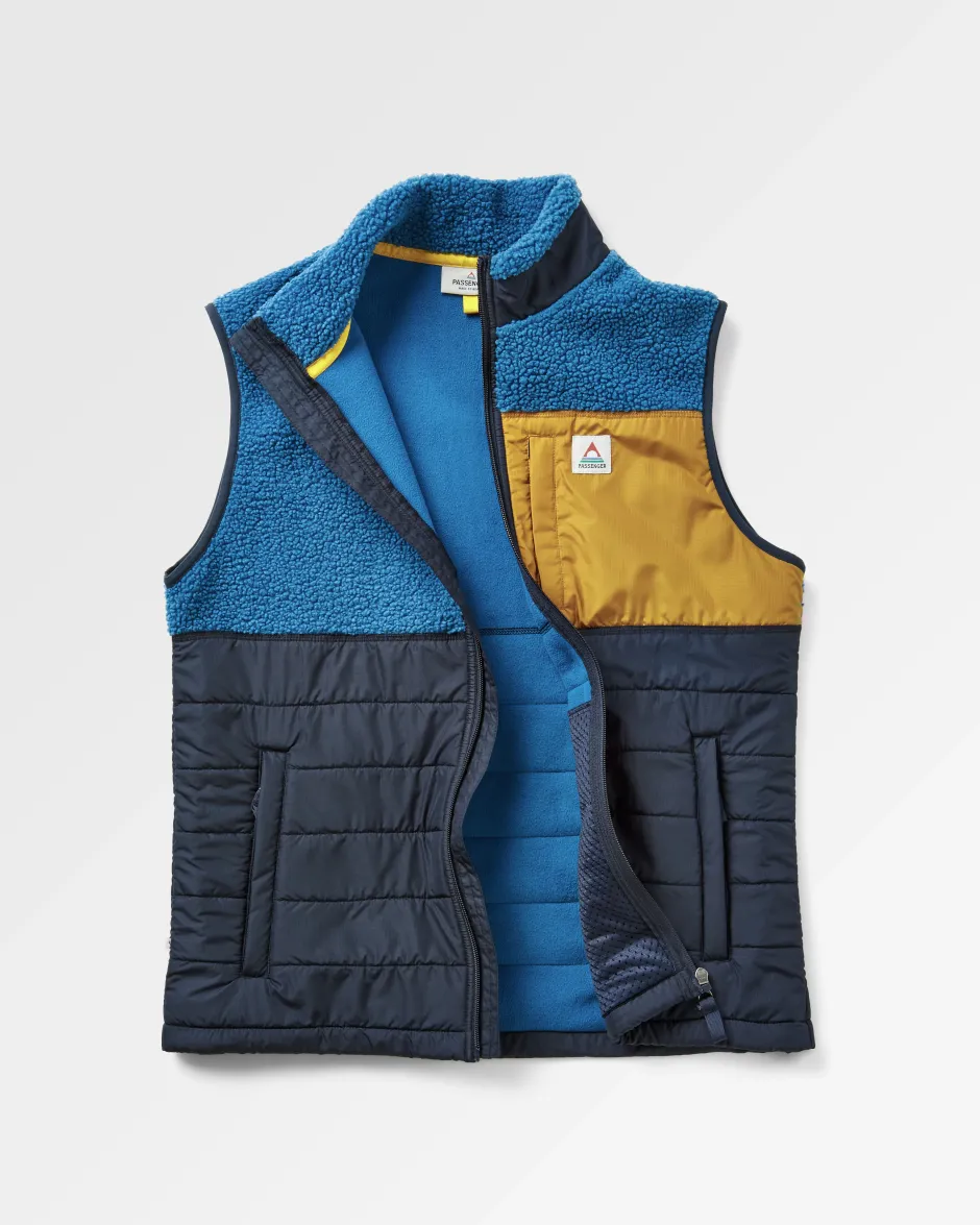 Fleece|Fleece>Floris van Bommel Born Explorer Recycled Polar-Lined Sherpa Vest Blue Steel