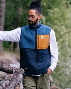 Fleece|Fleece>Floris van Bommel Born Explorer Recycled Polar-Lined Sherpa Vest Blue Steel