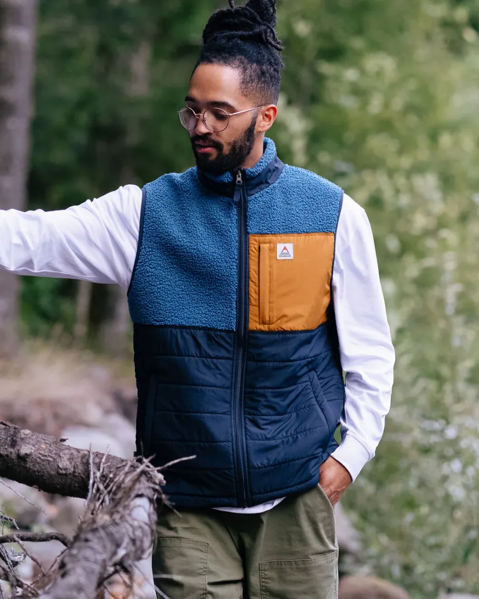 Fleece|Fleece>Floris van Bommel Born Explorer Recycled Polar-Lined Sherpa Vest Blue Steel