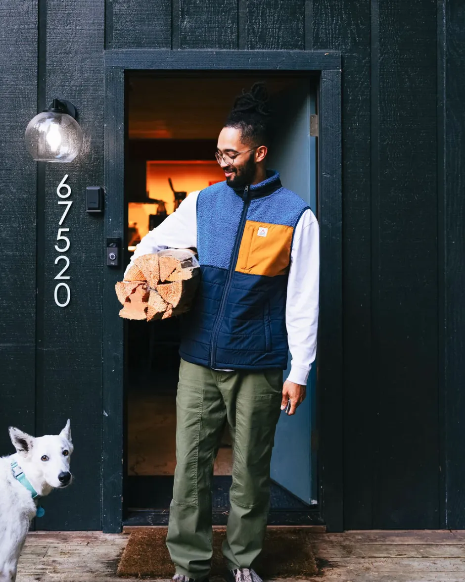 Fleece|Fleece>Floris van Bommel Born Explorer Recycled Polar-Lined Sherpa Vest Blue Steel