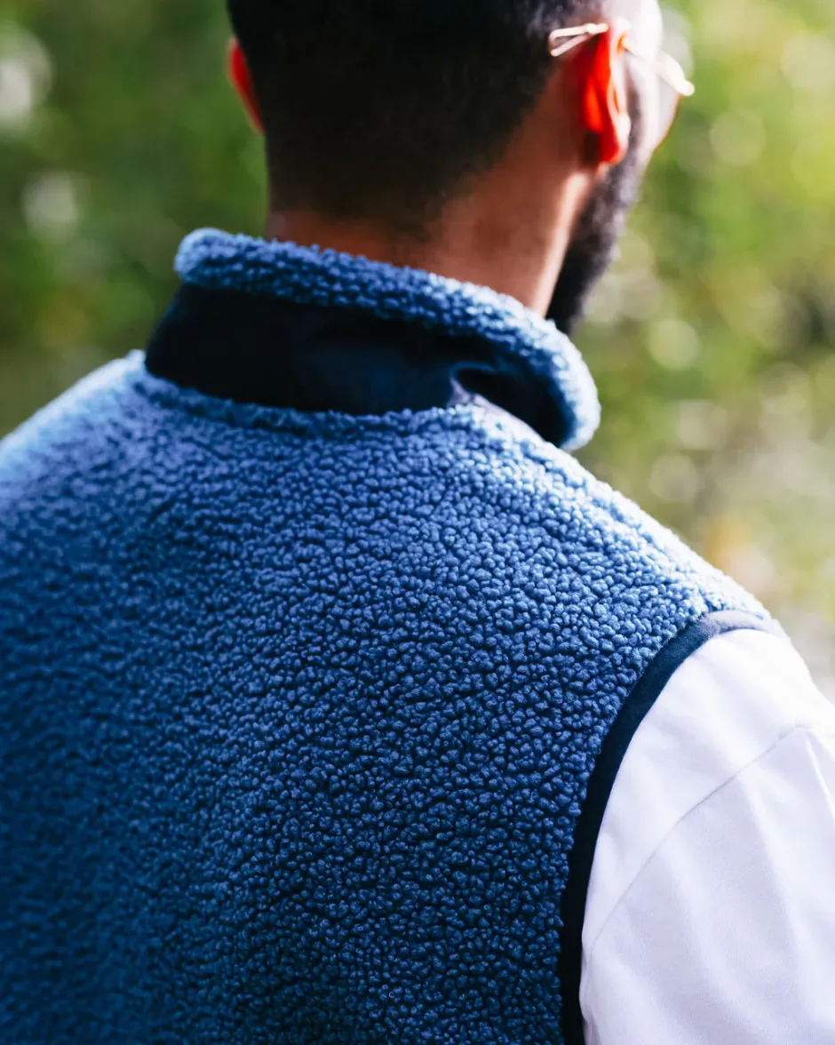 Fleece|Fleece>Floris van Bommel Born Explorer Recycled Polar-Lined Sherpa Vest Blue Steel