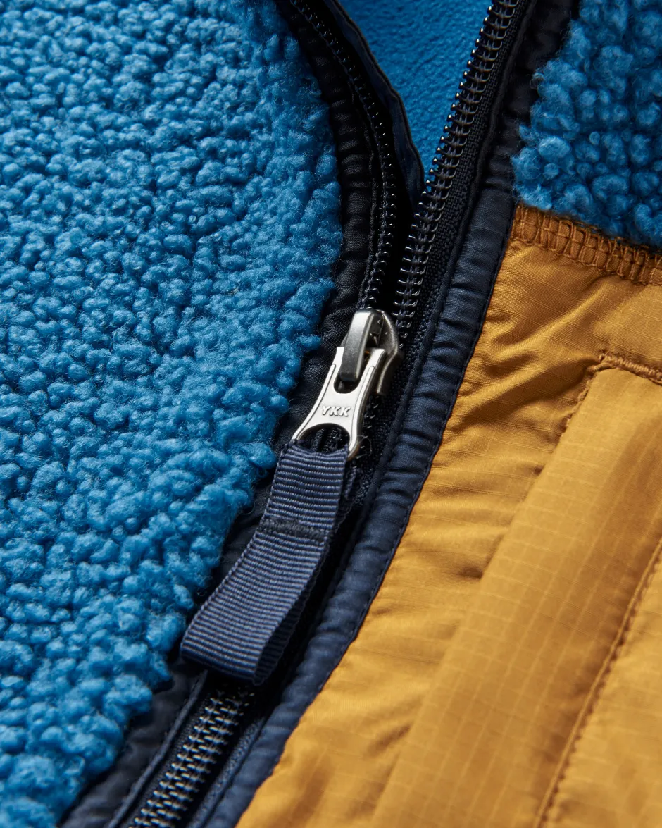 Fleece|Fleece>Floris van Bommel Born Explorer Recycled Polar-Lined Sherpa Vest Blue Steel