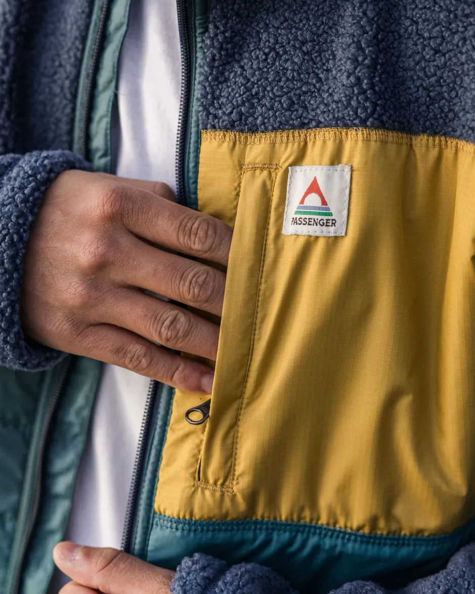 Fleece|Fleece>Floris van Bommel Born Explorer Recycled Polar-Lined Sherpa Fleece Dark Denim