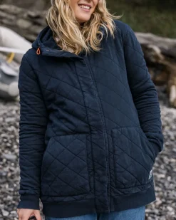 Hoodies & Sweatshirts|Activewear>Passenger Clementine Recycled Quilted Popper Up Hoodie Deep Navy