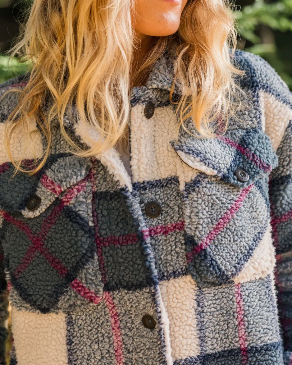 Shirts|Fleece>Passenger Cloudy Recycled Deep-Pile Sherpa Fleece Shirt Dark Denim Check