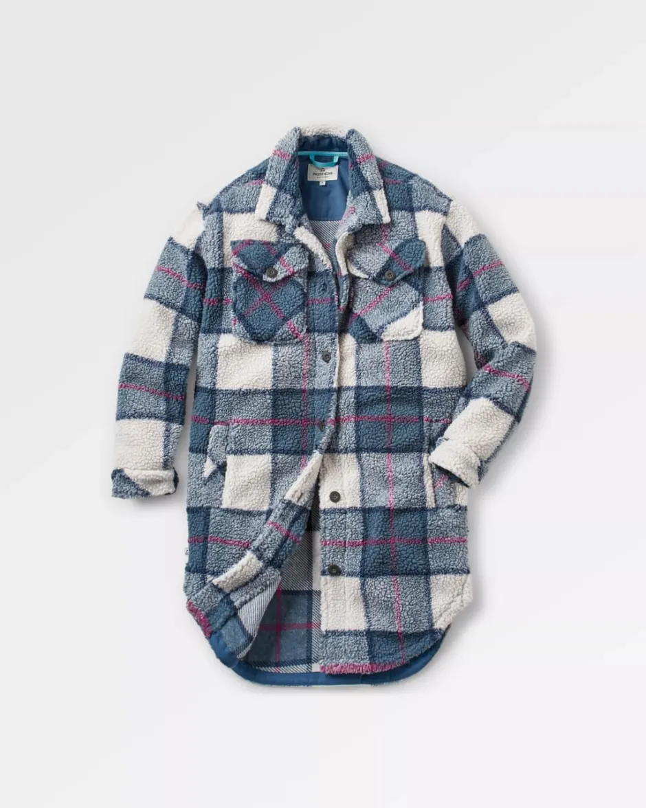 Shirts|Fleece>Passenger Cloudy Recycled Deep-Pile Sherpa Fleece Shirt Dark Denim Check