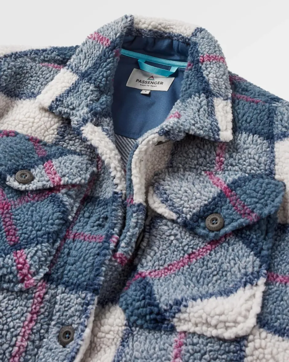 Shirts|Fleece>Passenger Cloudy Recycled Deep-Pile Sherpa Fleece Shirt Dark Denim Check