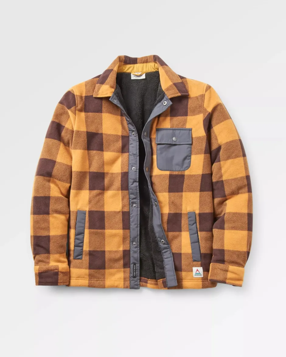 Shirts|Fleece>Passenger Firelight Sherpa Lined Overshirt Golden Brown Check