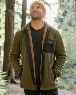 Shirts|Fleece>Passenger Firelight Sherpa Lined Overshirt Khaki