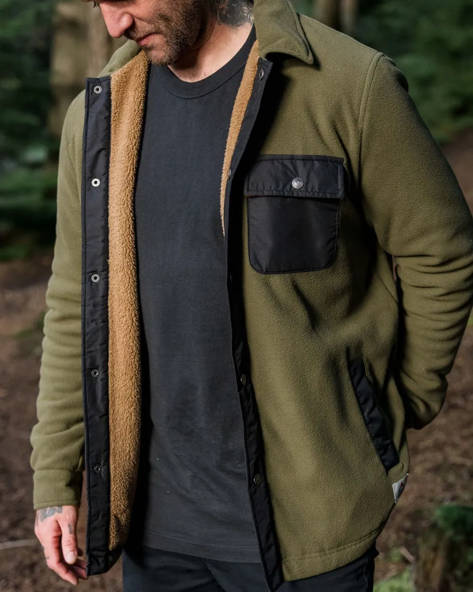 Shirts|Fleece>Passenger Firelight Sherpa Lined Overshirt Khaki