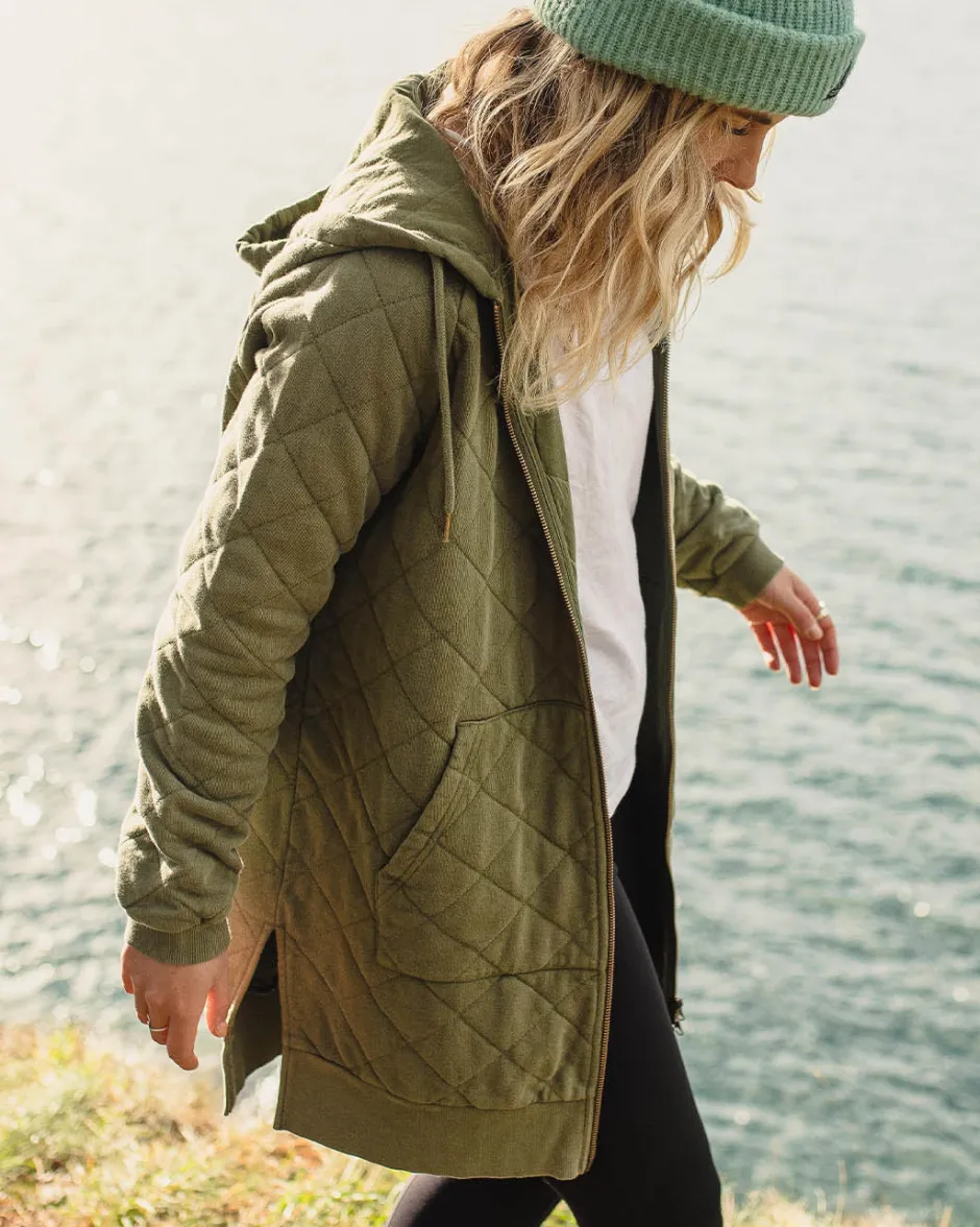 Hoodies & Sweatshirts|Winter Road Trip Essentials>Passenger Getaway Recycled Cotton Quilted Full Zip Hoodie Khaki