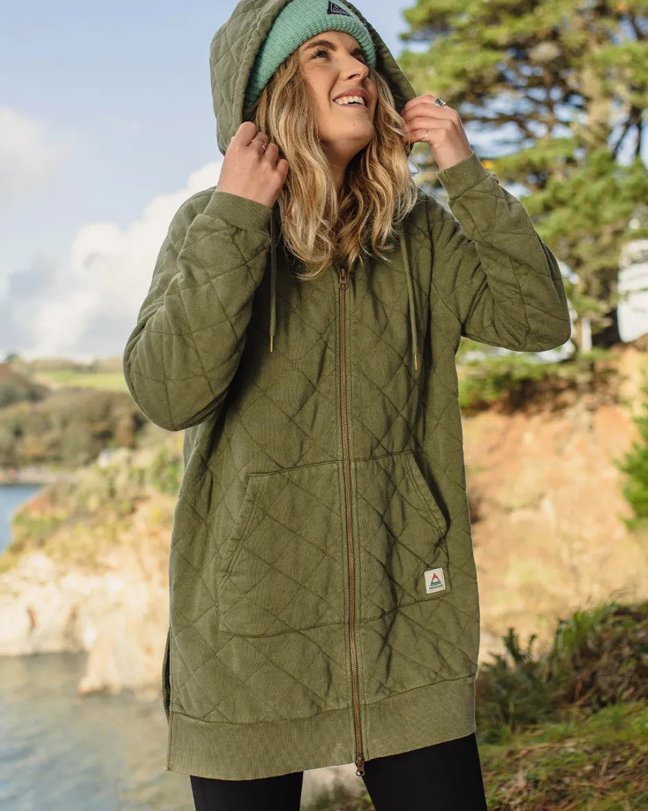 Hoodies & Sweatshirts|Winter Road Trip Essentials>Passenger Getaway Recycled Cotton Quilted Full Zip Hoodie Khaki