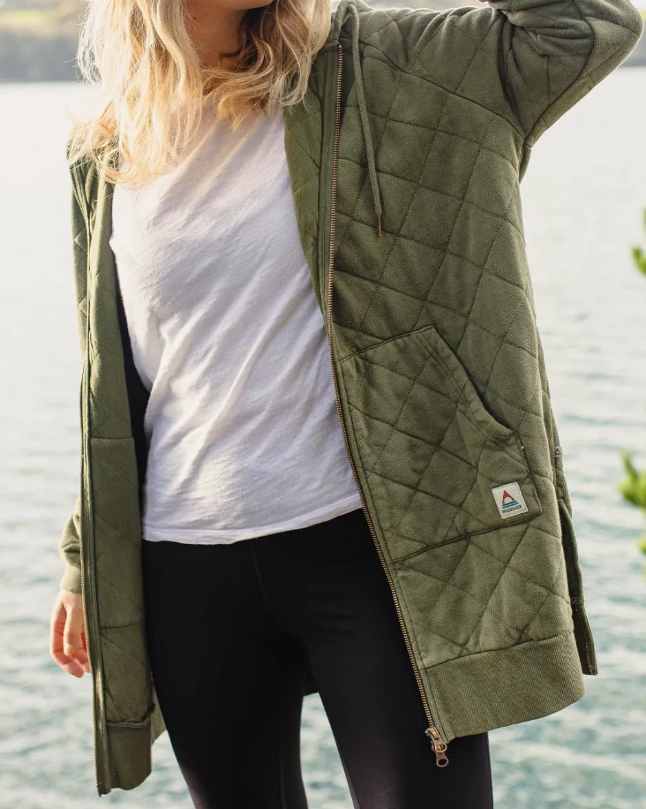 Hoodies & Sweatshirts|Winter Road Trip Essentials>Passenger Getaway Recycled Cotton Quilted Full Zip Hoodie Khaki