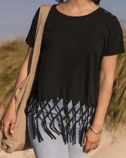 Tops & T-Shirts|Women's Outlet>Passenger Henna Recycled Cotton Tassel T-Shirt Black