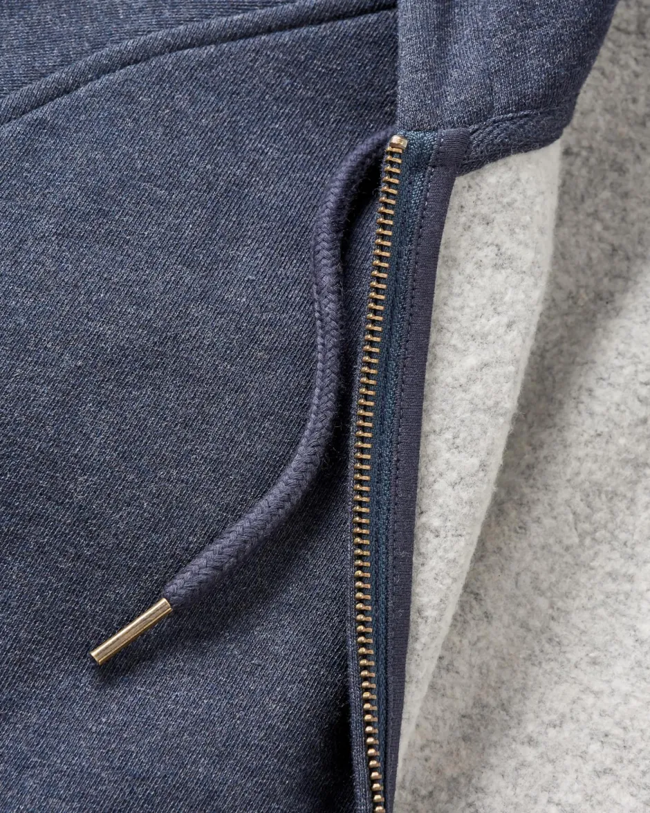 Hoodies & Sweatshirts|Men's Outlet>Passenger Heritage Full Zip Organic Cotton Hoodie Deep Navy Marl