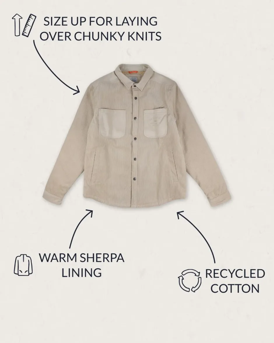 Shirts|Overshirts>Passenger Kodiak Sherpa Lined Cord Overshirt Feather Grey