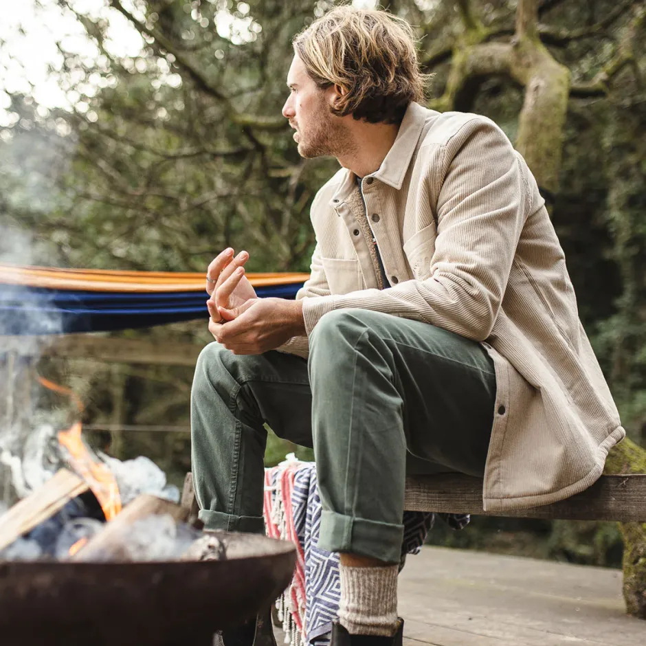 Shirts|Overshirts>Passenger Kodiak Sherpa Lined Cord Overshirt Feather Grey