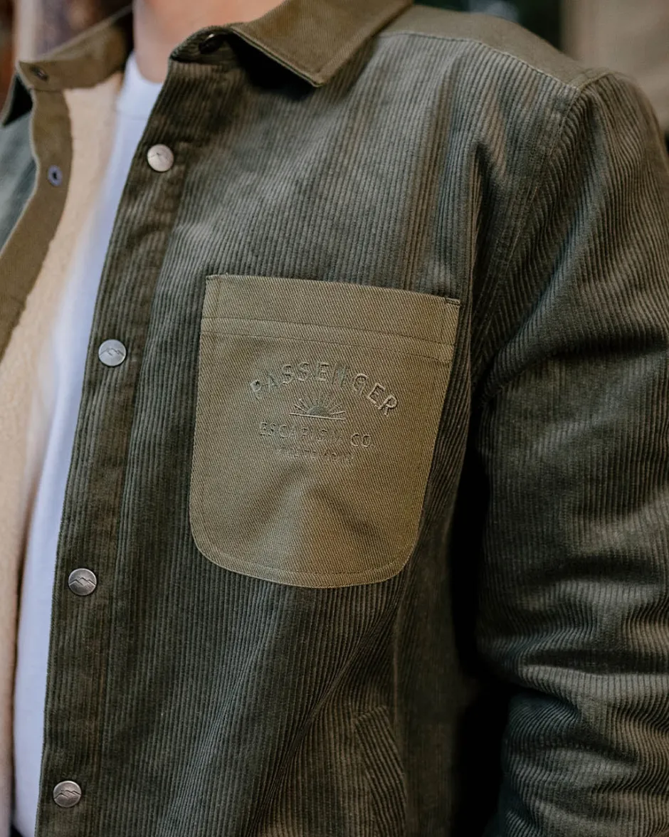 Shirts|Best Sellers>Passenger Kodiak Sherpa Lined Cord Overshirt Dusty Olive