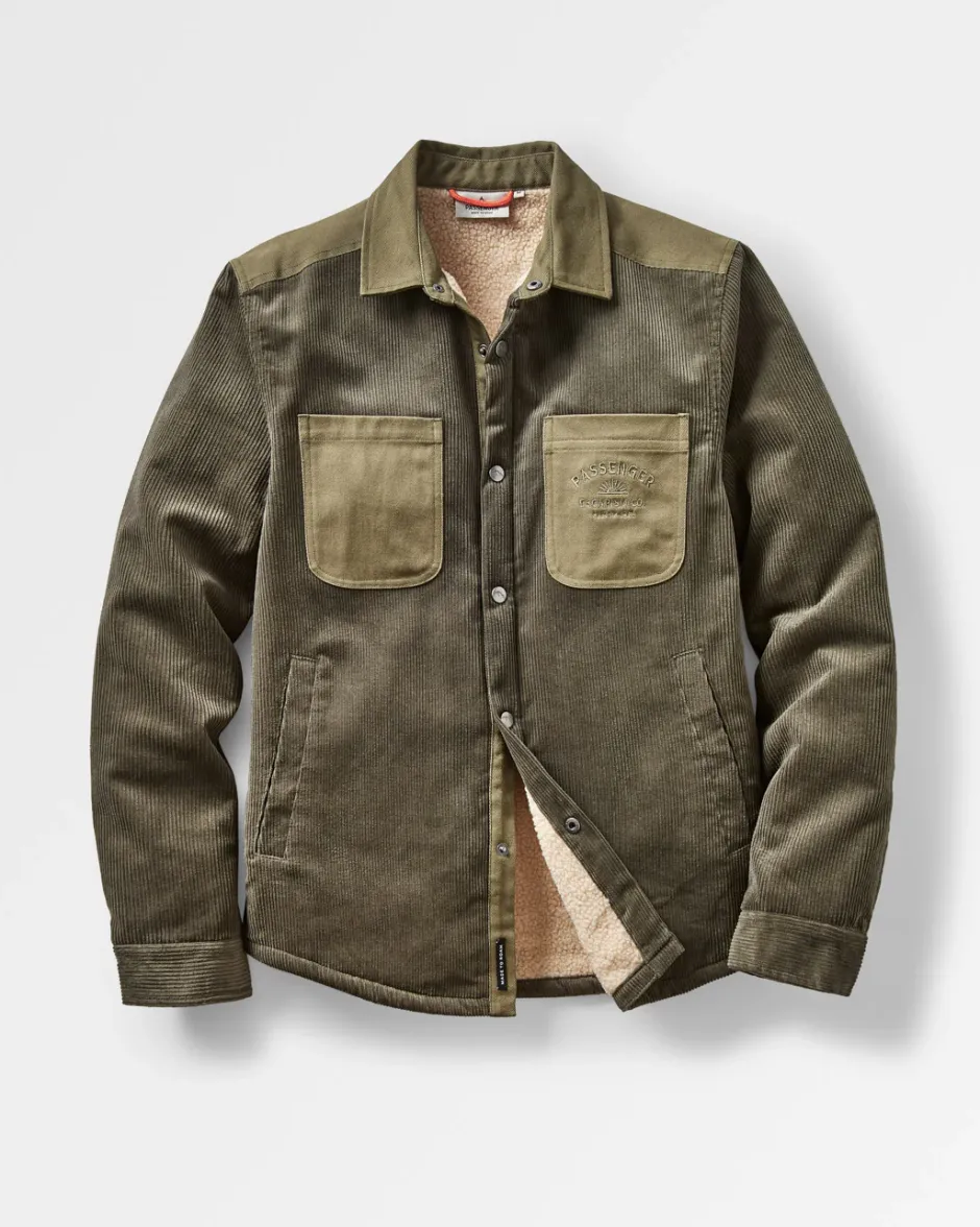 Shirts|Best Sellers>Passenger Kodiak Sherpa Lined Cord Overshirt Dusty Olive