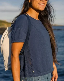 Tops & T-Shirts|Women's Outlet>Passenger Magnolia Recycled Cotton Crochet Trim T-Shirt Dark Denim