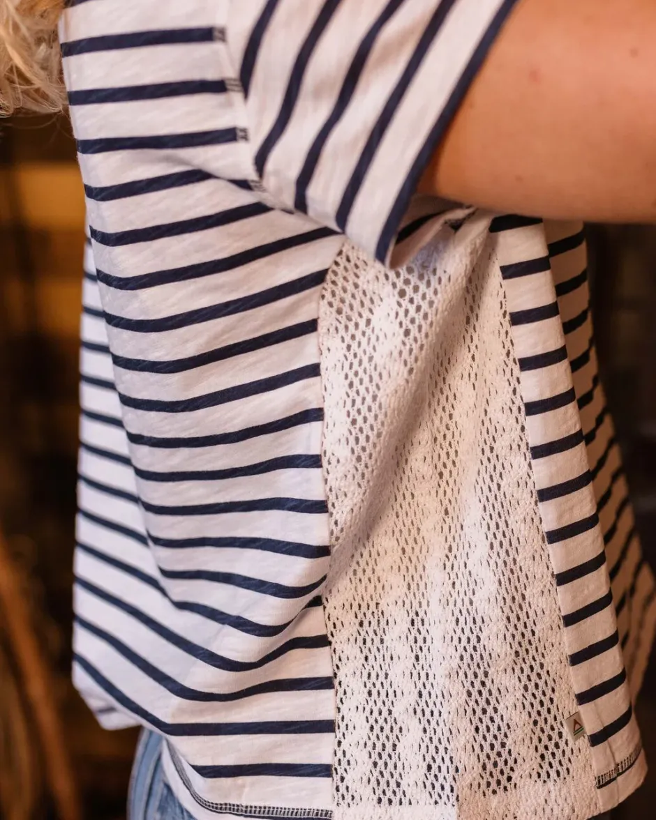 Tops & T-Shirts>Passenger Magnolia Recycled Cotton Crochet Trim T-Shirt Navy Stripe