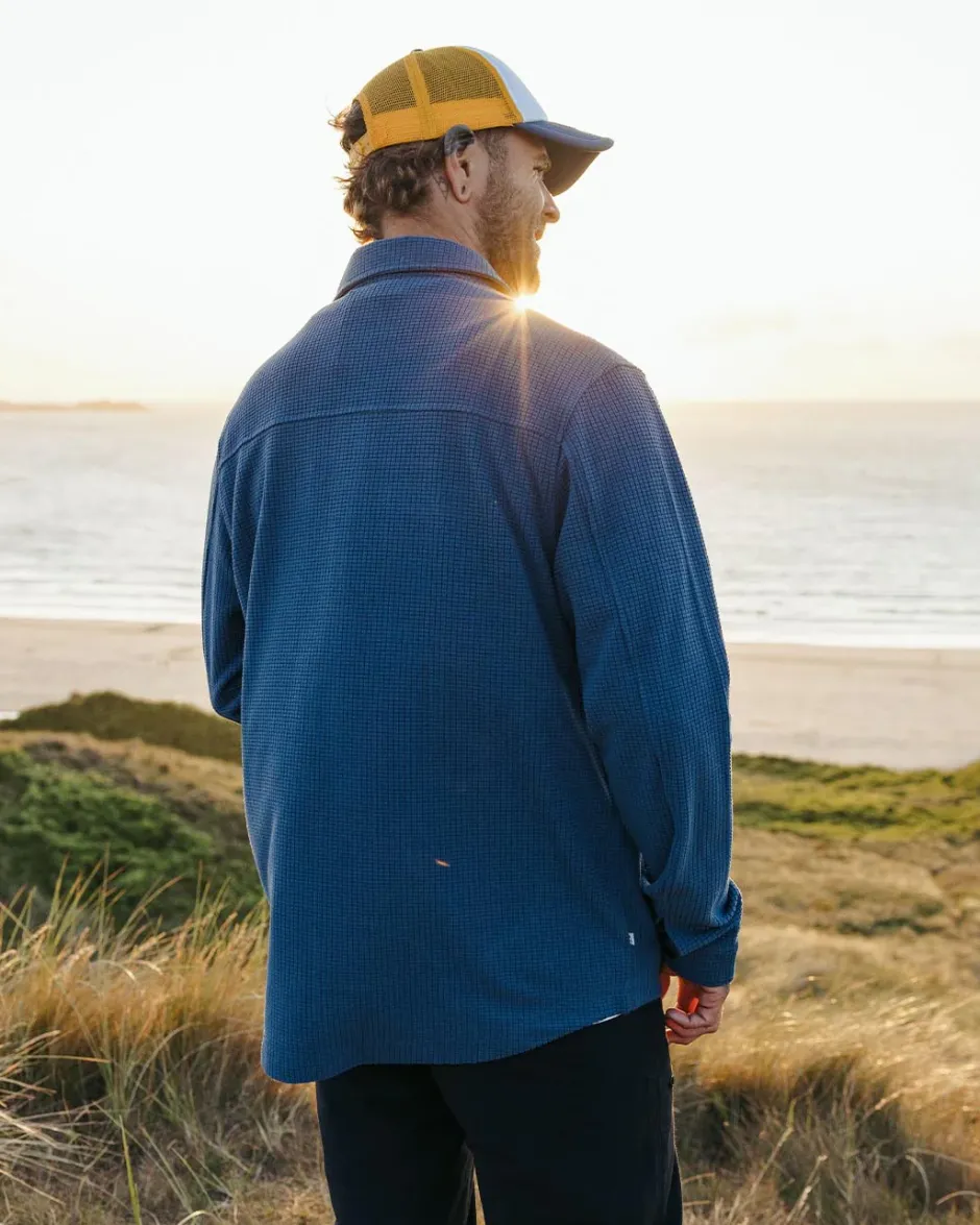 Shirts|Fleece>Passenger Maple Grid Polar Fleece Shirt Dark Denim