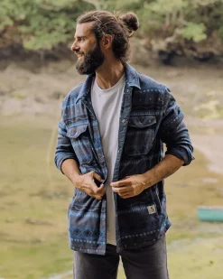 Shirts|Fleece>Passenger Maple Recycled Polar Fleece Shirt Abstract Stripe Dark Denim