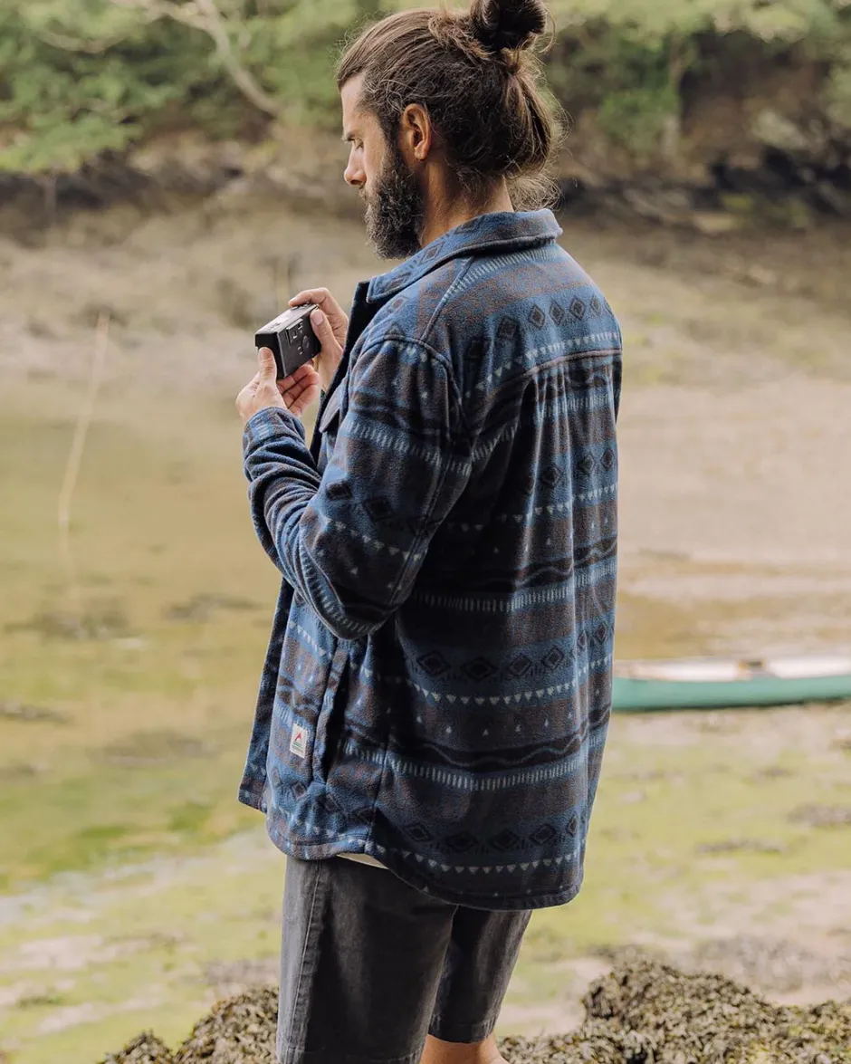 Shirts|Fleece>Passenger Maple Recycled Polar Fleece Shirt Abstract Stripe Dark Denim