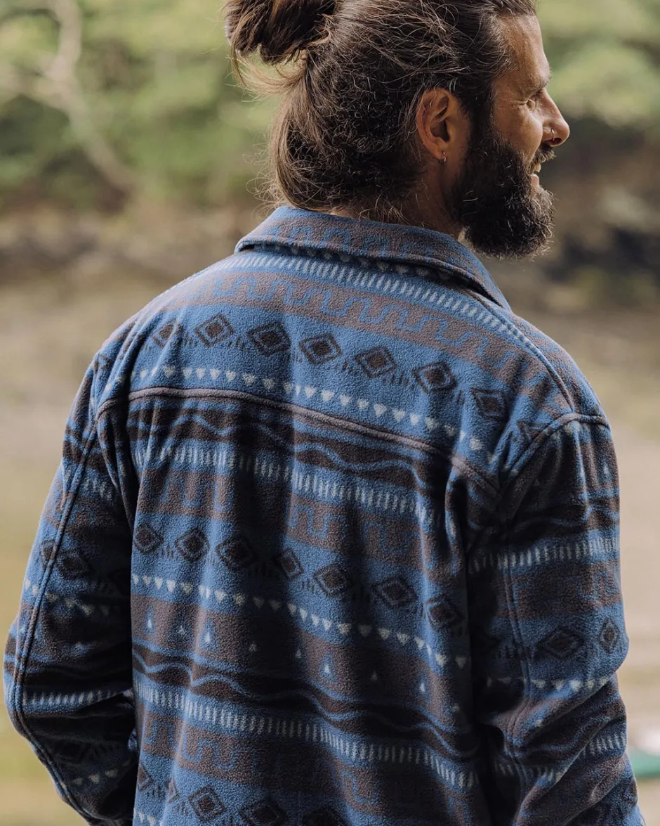 Shirts|Fleece>Passenger Maple Recycled Polar Fleece Shirt Abstract Stripe Dark Denim