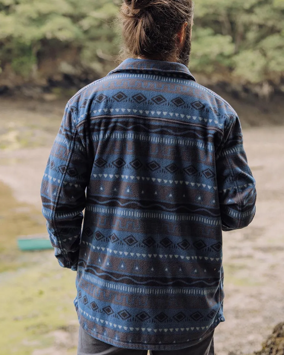 Shirts|Fleece>Passenger Maple Recycled Polar Fleece Shirt Abstract Stripe Dark Denim