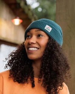 Accessories|Beanies>Floris van Bommel Moss Double Layer Recycled Waffle Beanie Mediterranean
