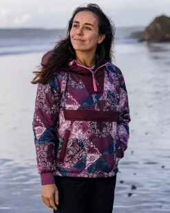 Insulated|Women's Outlet>Passenger Ocean Recycled Insulated 1/2 Zip Jacket Boho Broken Patchwork Wine