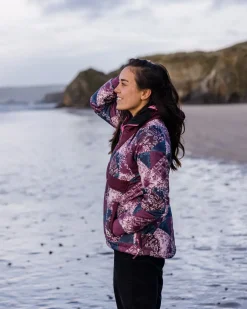 Insulated|Women's Outlet>Passenger Ocean Recycled Insulated 1/2 Zip Jacket Boho Broken Patchwork Wine