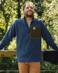 Hoodies & Sweatshirts|Men's Outlet>Passenger Offgrid 1/4 Zip Recycled Cotton Sweatshirt Dark Denim
