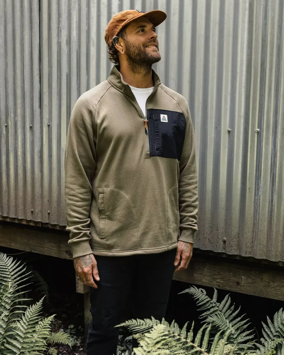 Hoodies & Sweatshirts|Men's Outlet>Passenger Offgrid 1/4 Zip Recycled Cotton Sweatshirt Dusty Olive