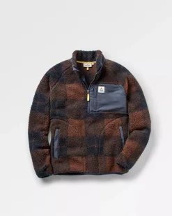 Fleece|Fleece>Floris van Bommel Offroad Recycled Sherpa 1/2 Zip Fleece Chestnut/Deep Navy Check