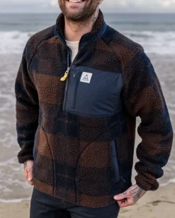 Fleece|Fleece>Floris van Bommel Offroad Recycled Sherpa 1/2 Zip Fleece Chestnut/Deep Navy Check
