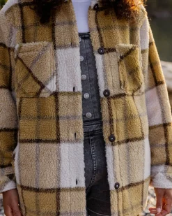 Shirts|Fleece>Passenger Olympus Yarn Dye Recycled Sherpa Fleece Shirt Honey Check