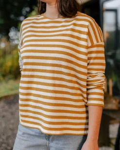 Tops & T-Shirts|Women's Outlet>Passenger Panorama Striped LS T-Shirt Amber Gold