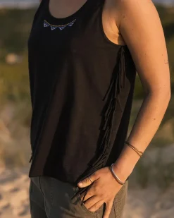 Tank Tops|Tops & T-Shirts>Passenger Poppy Recycled Cotton Tassel Tank Top Black