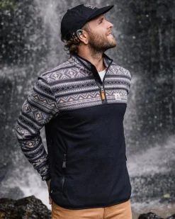 Fleece|Fleece>Floris van Bommel Set Off Recycled Polar 1/4 Zip Fleece Nordic Geo Charcoal