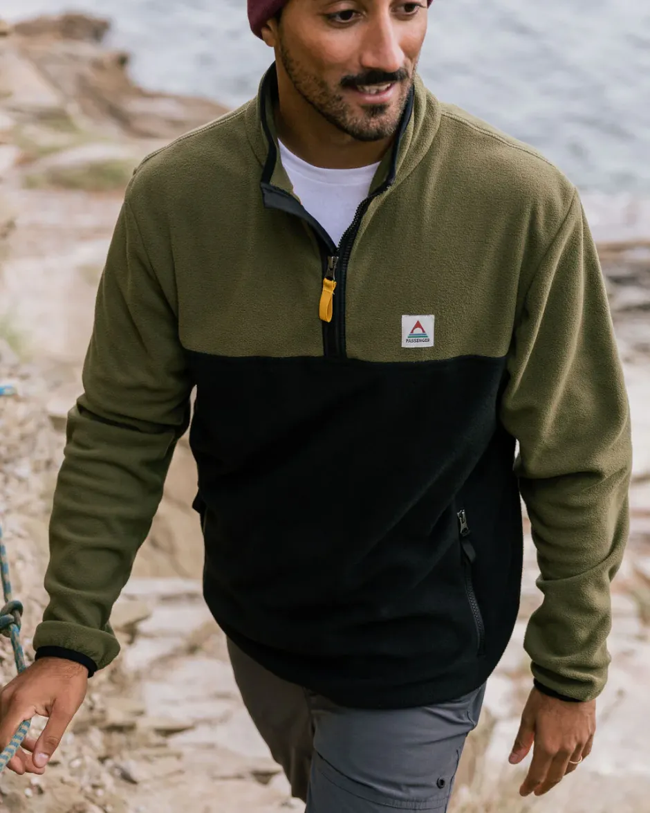 Fleece|Fleece>Floris van Bommel Set Off Recycled Polar 1/4 Zip Fleece Khaki