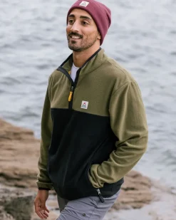 Fleece|Fleece>Floris van Bommel Set Off Recycled Polar 1/4 Zip Fleece Khaki