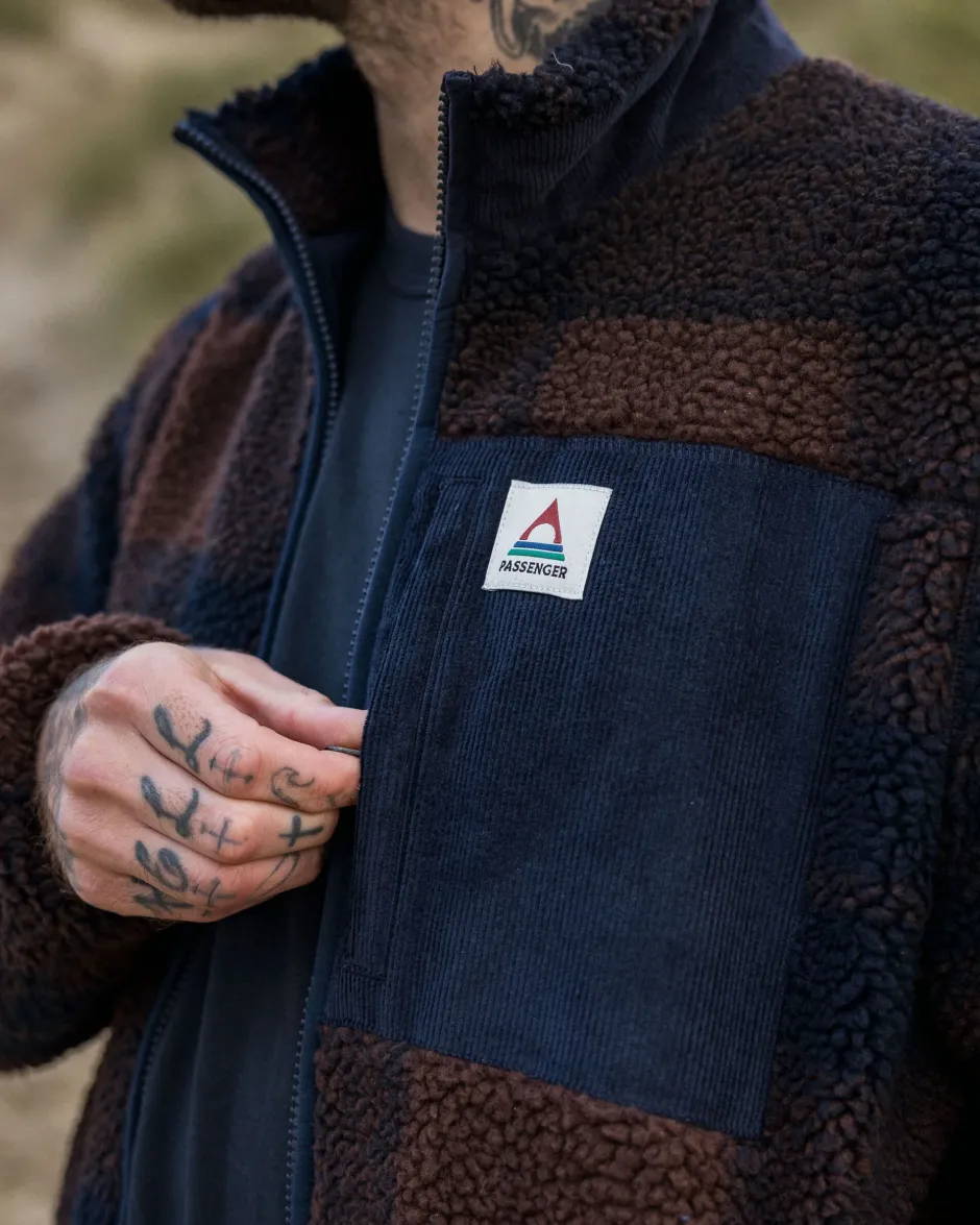 Fleece|Fleece>Floris van Bommel Trekker Recycled Deep-Pile Sherpa Fleece Chestnut/Deep Navy Check