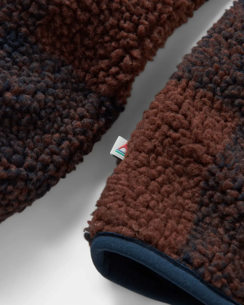 Fleece|Fleece>Floris van Bommel Trekker Recycled Deep-Pile Sherpa Fleece Chestnut/Deep Navy Check