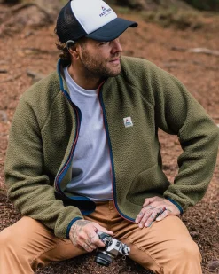 Fleece|Fleece>Floris van Bommel Tripper 2.0 Full Zip Recycled Sherpa Fleece Khaki