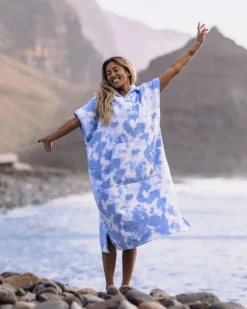 Towels|Changing Robes & Ponchos>Floris van Bommel Tulum Recycled Towel Poncho Tie Dye Cornflower