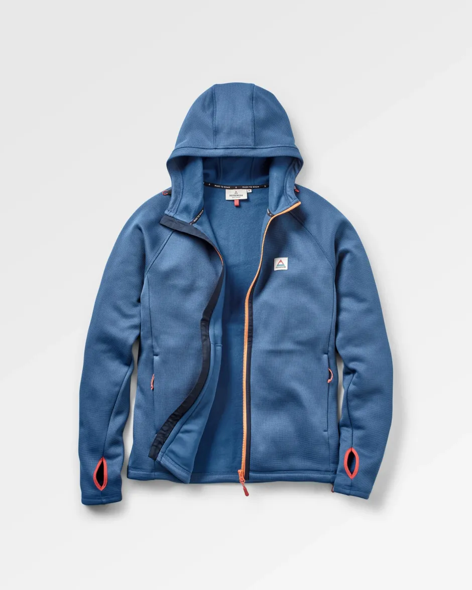 Hoodies & Sweatshirts|Fleece>Passenger Vertical Full Zip Hooded Recycled Fleece Dark Denim
