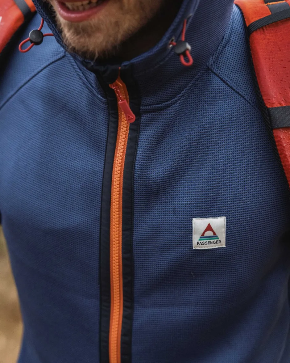 Hoodies & Sweatshirts|Fleece>Passenger Vertical Full Zip Hooded Recycled Fleece Dark Denim